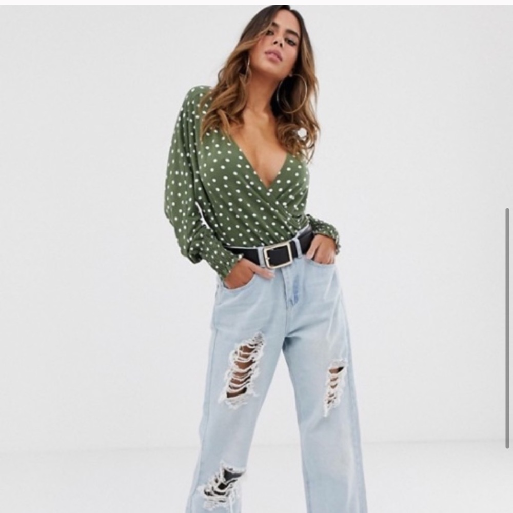 Green polka dot bodysuit